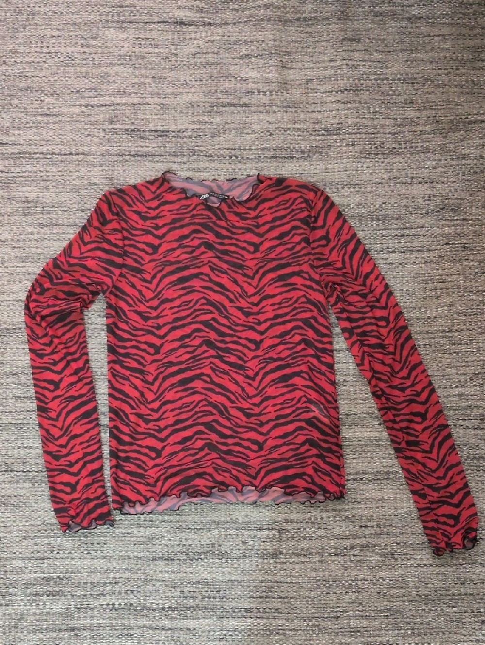 Zara Red and Black Mesh Zebra Print Top